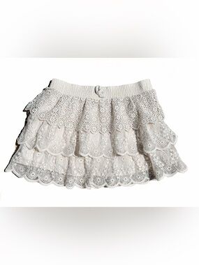 Zara Girls Ivory Cream EUC Tiered Lace Skirt Size 5/6 Eyelet Floral Ruffle Femme
